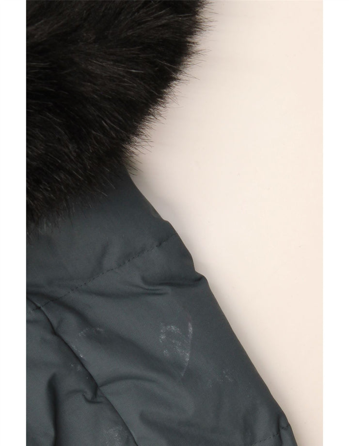 Superdry Womens Hooded Bomber Padded Jacket UK 14 Medium Blue Colourblock