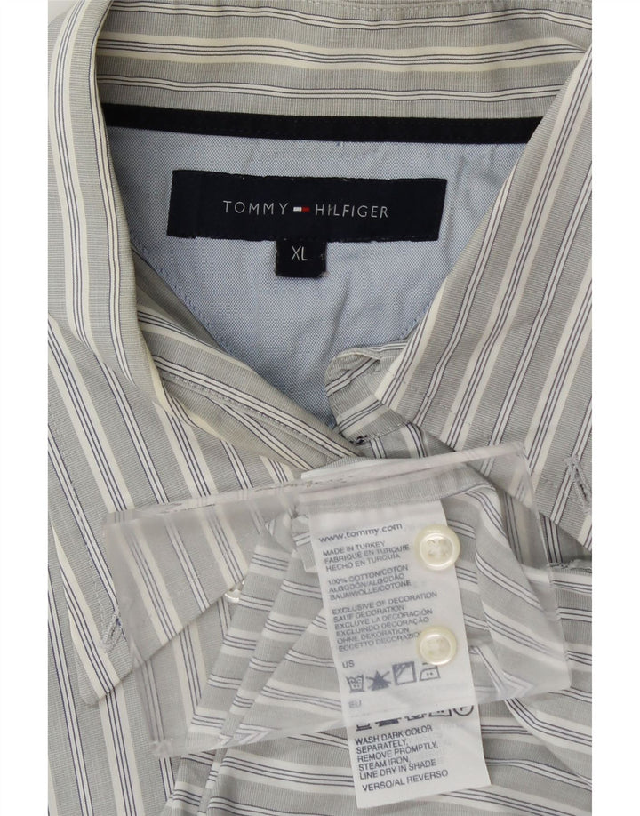 TOMMY HILFIGER Mens Shirt XL Grey Striped Cotton