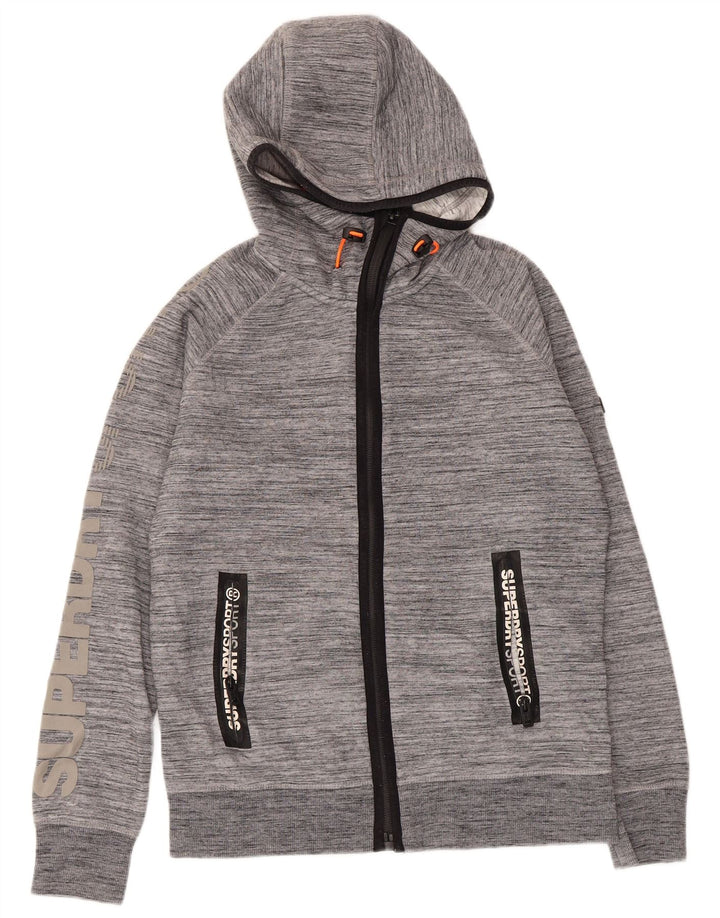 Superdry Mens Graphic Zip Hoodie Sweater Medium Grey Flecked Polyester