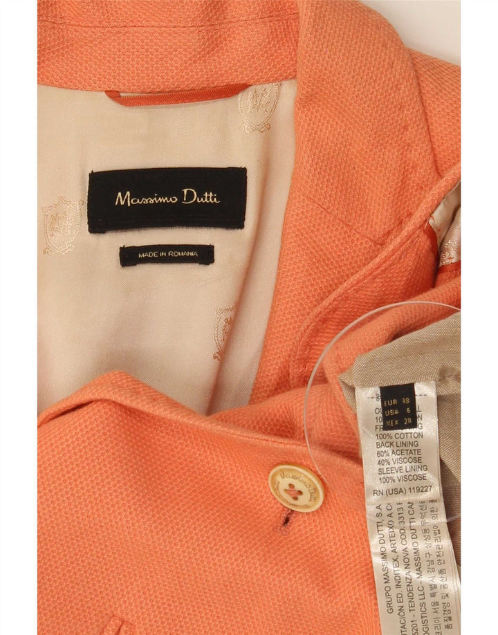 Massimo Dutti Womens 1 Button Blazer Jacket EU 38 Small Orange Cotton