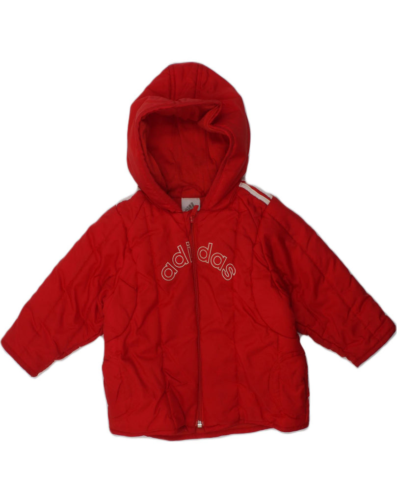 ADIDAS Baby Boys Graphic Hooded Padded Jacket 12-18 Months Red Polyamide | Vintage Adidas | Thrift | Second-Hand Adidas | Used Clothing | Messina Hembry 