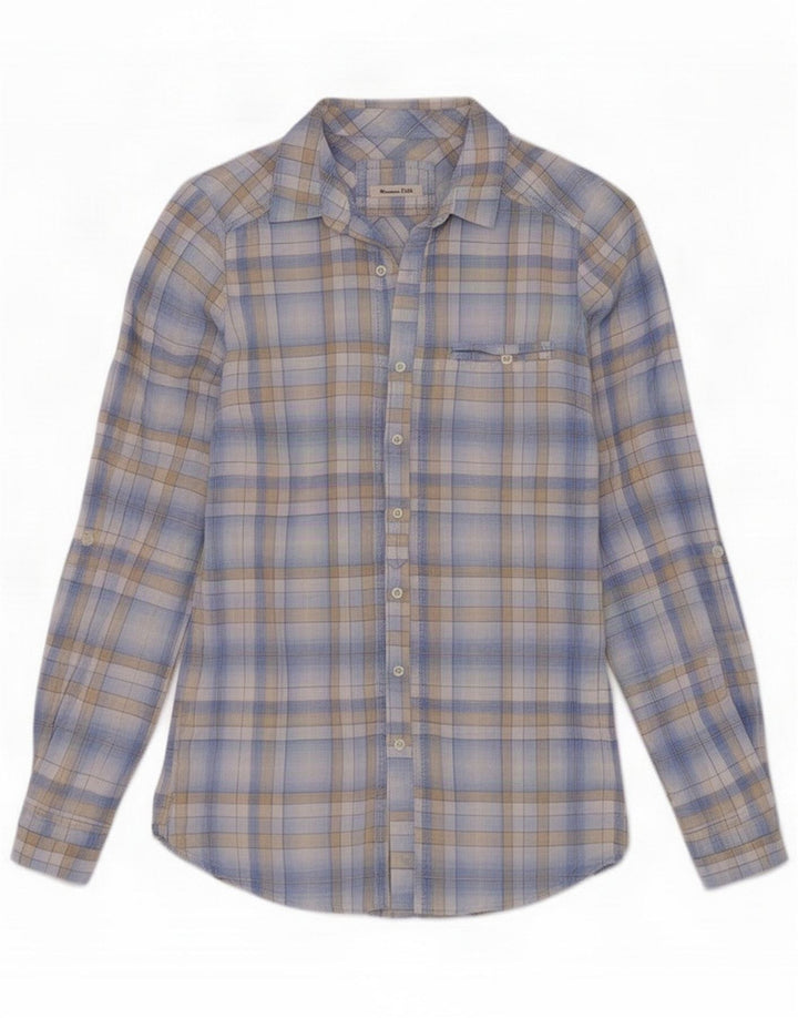 Massimo Dutti Womens Shirt EU 36 XS Blue Check Linen