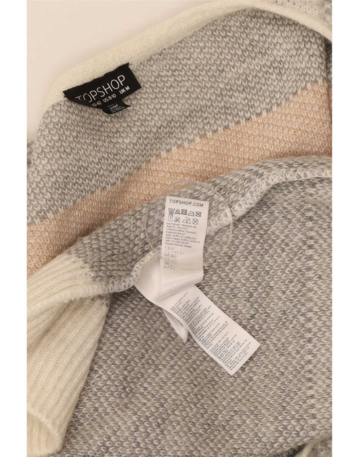 Topshop Womens Oversized Cardigan Sweater UK 14 Medium Beige Check Acrylic