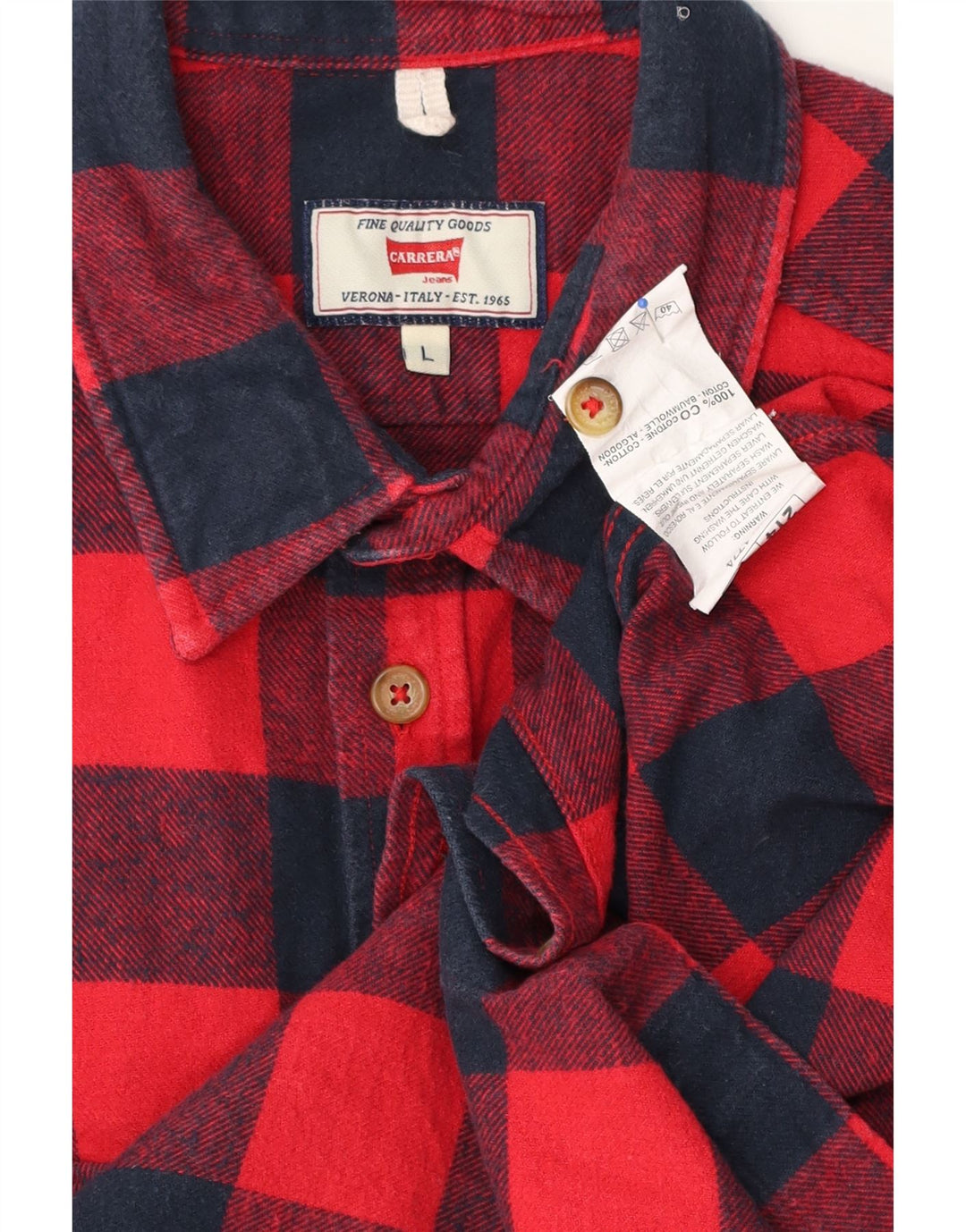 Carrera Mens Flannel Shirt Large Red Check Cotton