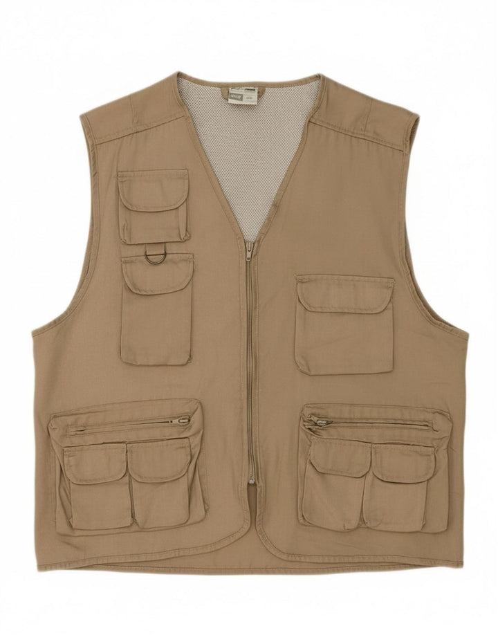 VINTAGE Mens Utility Gilet UK 44 2XL Beige Polyester