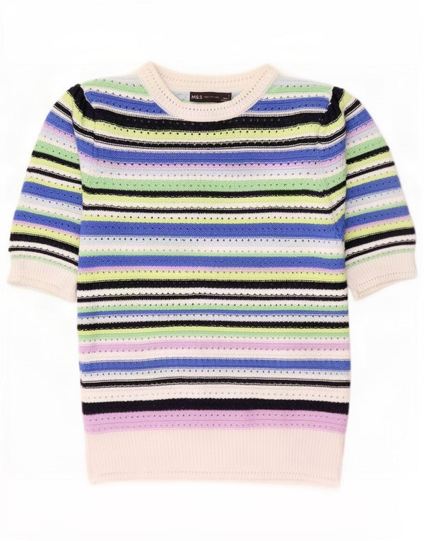 Marks & Spencer Womens Boat Neck Jumper Sweater UK 10 Small White Striped