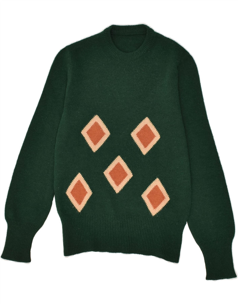 VINTAGE Womens Crew Neck Jumper Sweater UK 10 Small Green Argyle/Diamond Vintage Vintage and Second-Hand Vintage from Messina Hembry 