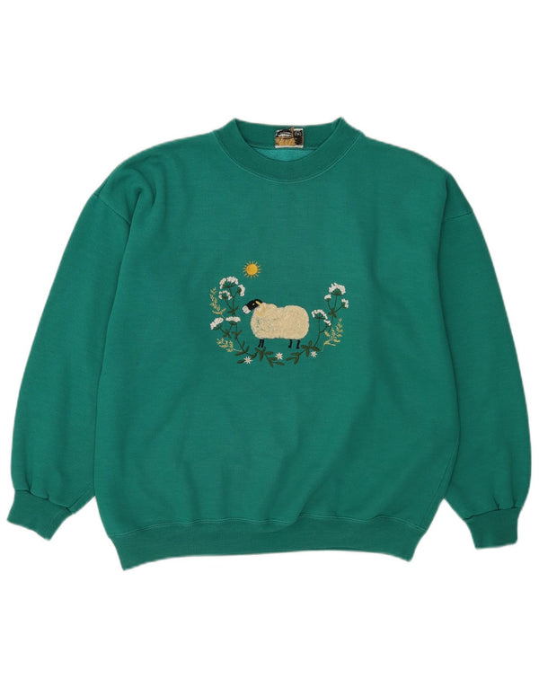 Acorn Womens Graphic Oversized Sweatshirt Jumper UK 16 Large Green Floral