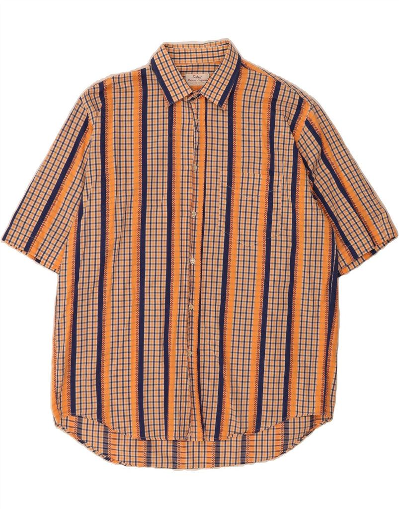 SISLEY Mens Abstract Pattern Short Sleeve Shirt XL Orange Cotton Vintage Sisley and Second-Hand Sisley from Messina Hembry 