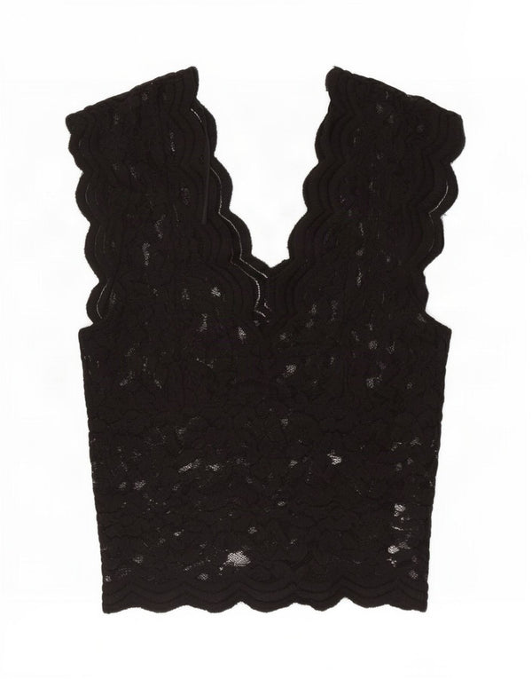 Zara Womens Lace Crop Top UK 8 Small Black Cotton