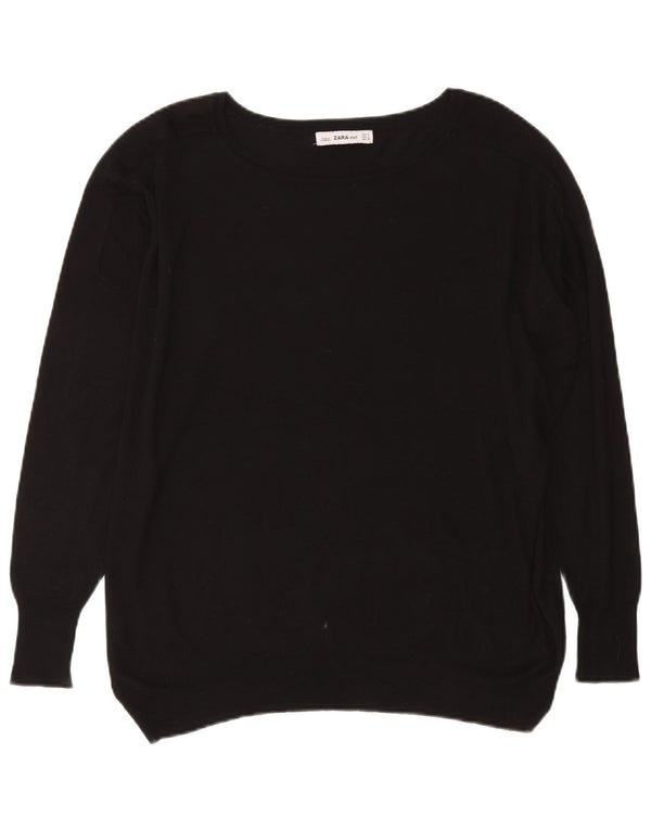 Zara Womens Oversized Boat Neck Jumper Sweater UK 10 Small Black Viscose