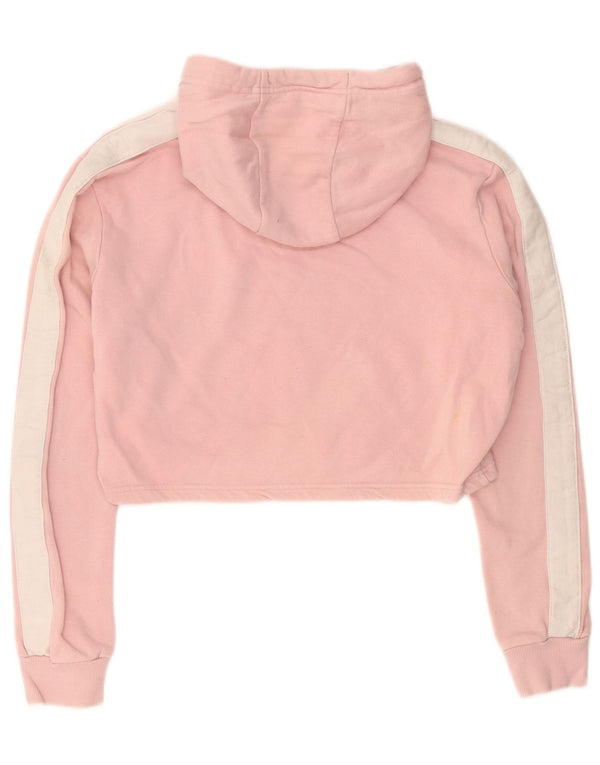 ELLESSE Womens Crop Graphic Hoodie Jumper UK 12 Medium  Pink Cotton