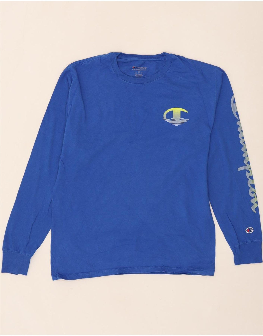 CHAMPION Mens Graphic Top Long Sleeve Medium Blue Vintage Champion and Second-Hand Champion from Messina Hembry 