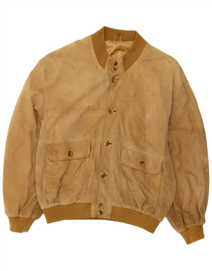 VINTAGE Mens Suede Bomber Jacket IT 52 XL Beige Leather