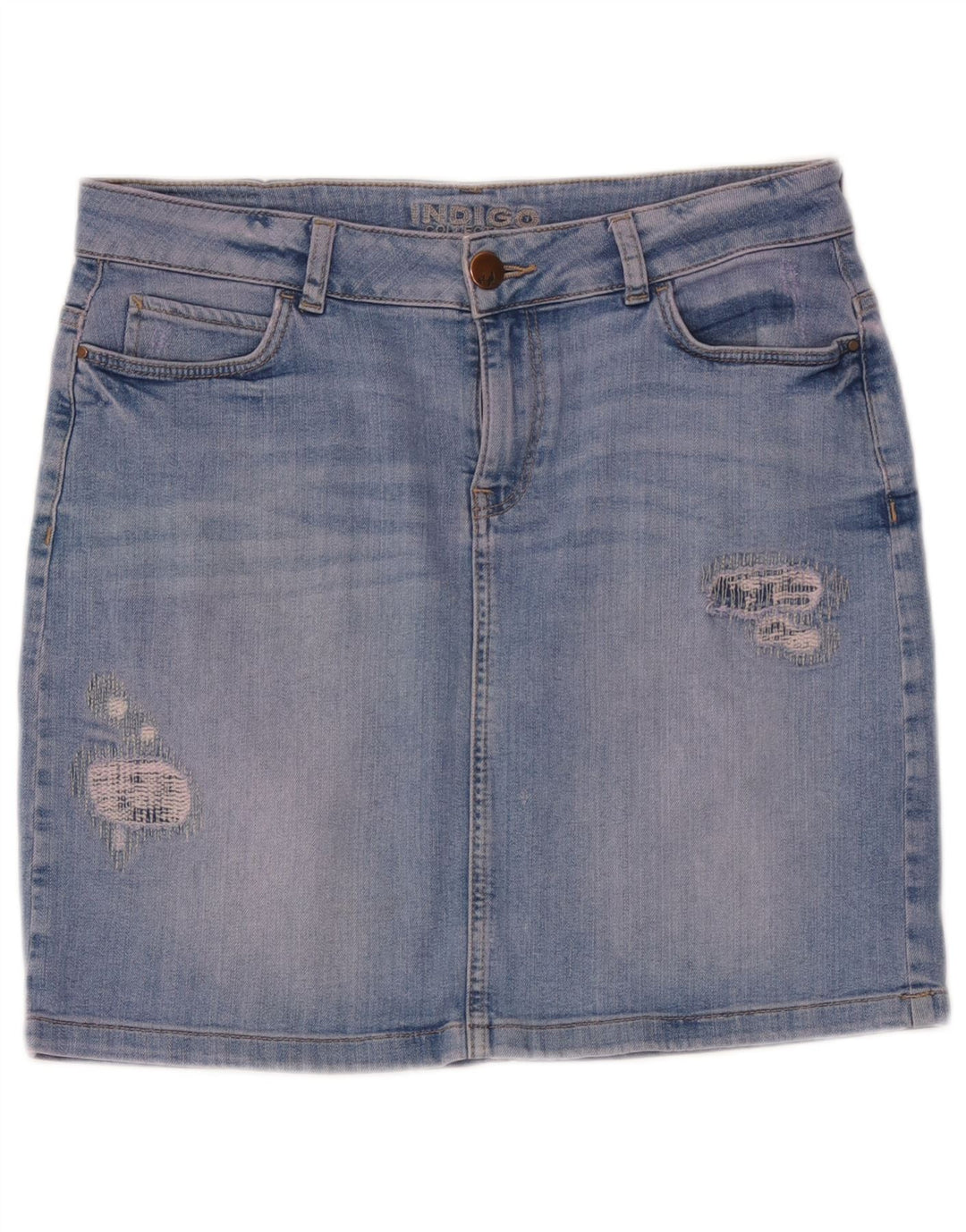 Marks & Spencer Womens Indigo Distressed Denim Skirt UK 12 Medium W32 Blue