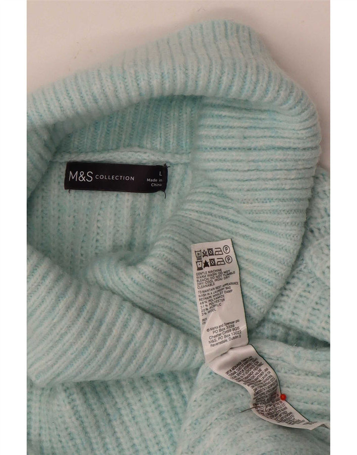Marks & Spencer Womens Oversized Roll Neck Jumper Sweater UK 16 Large Blue