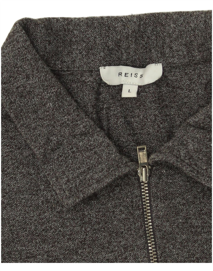 Reiss Mens Polo Shirt Large Grey Flecked Cotton