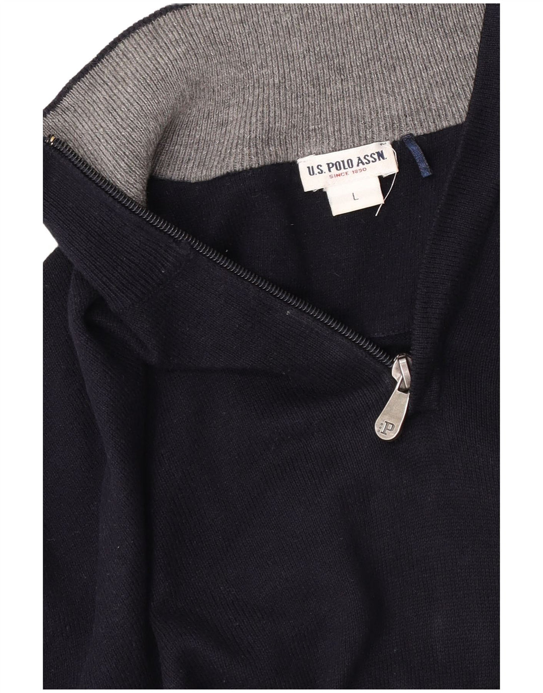 U.S. Polo Assn. Mens Zip Neck Jumper Sweater Large Navy Blue