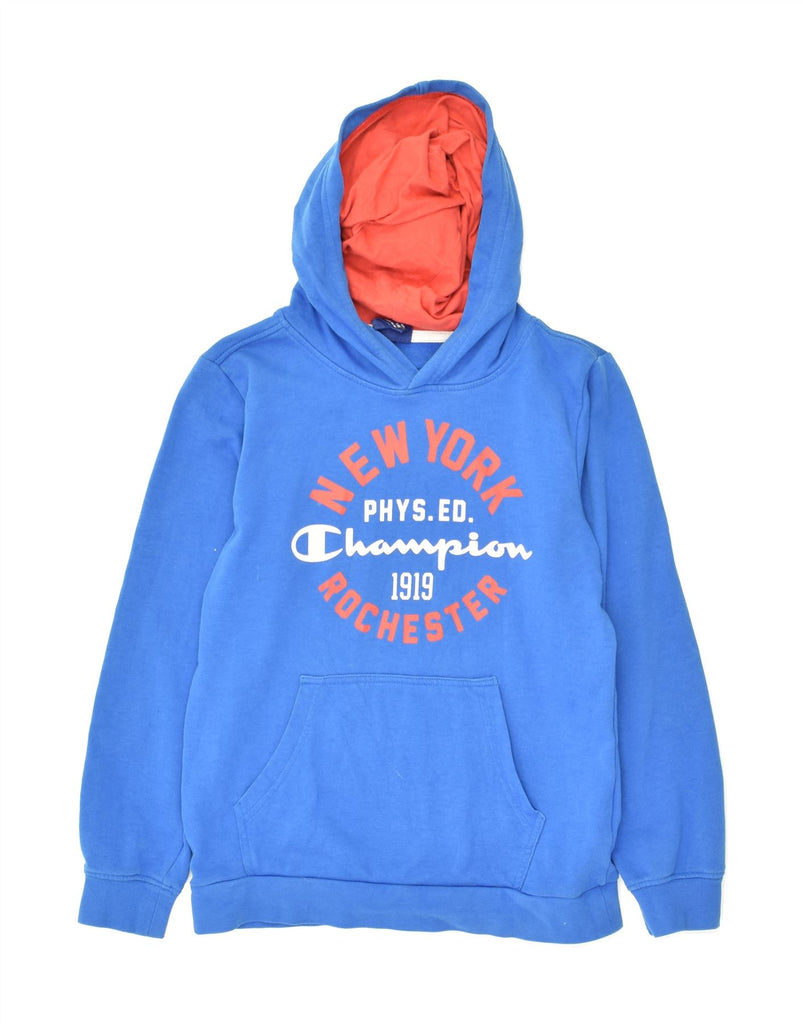 CHAMPION Boys Rochester Graphic Hoodie Jumper 9-10 Years Medium  Blue | Vintage Champion | Thrift | Second-Hand Champion | Used Clothing | Messina Hembry 