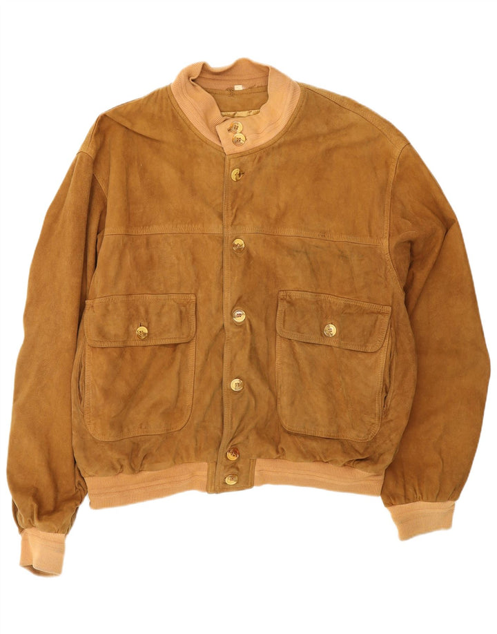 Vintage Mens Suede Bomber Jacket UK 42 XL Beige Leather