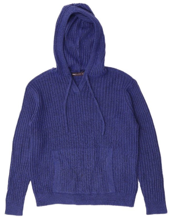 Marks & Spencer Womens Hooded Jumper Sweater UK 14 Medium Blue Flecked