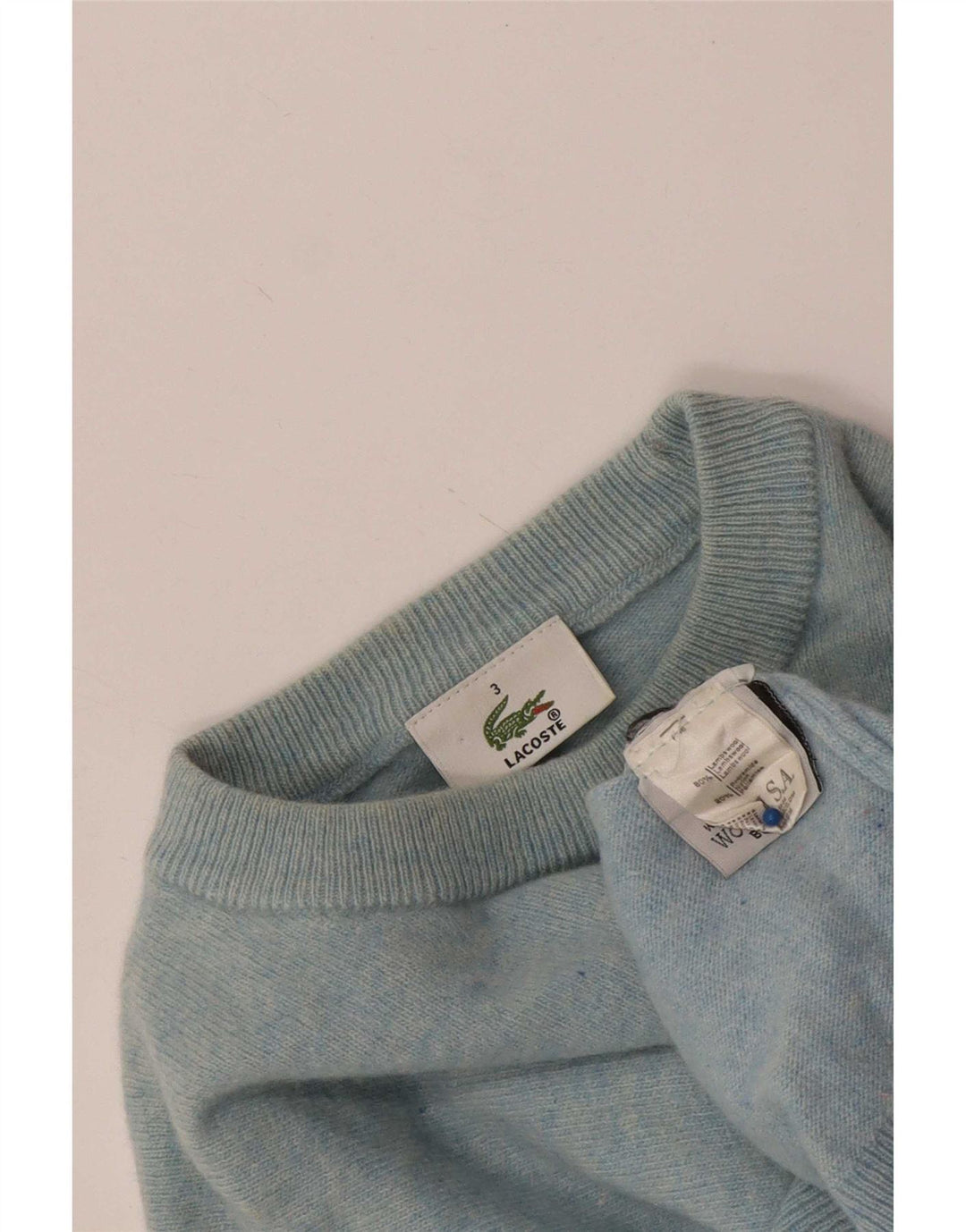 Lacoste Mens Crew Neck Jumper Sweater Size 3 Small Blue Lambswool