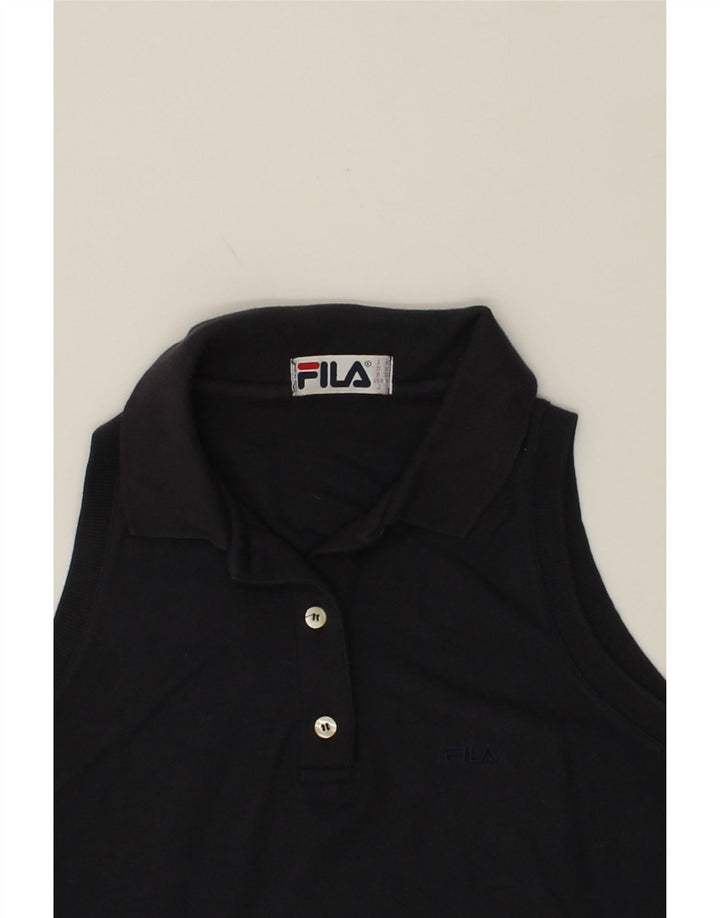 FILA Womens Sleeveless Polo Shirt IT 42 Medium Navy Blue Cotton Vintage Fila and Second-Hand Fila from Messina Hembry 