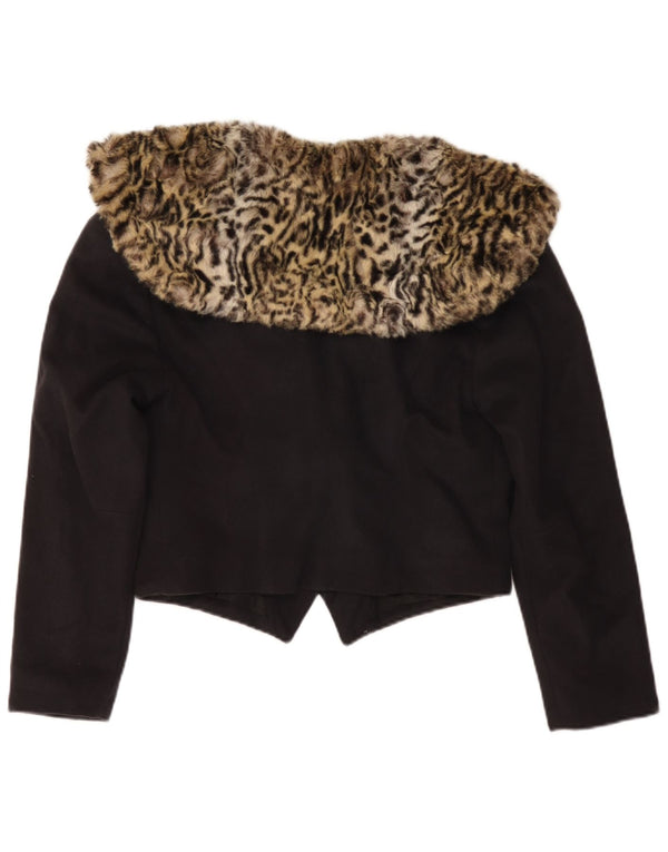 Vintage Womens Crop Blazer Jacket UK 14 Medium Black Animal Print