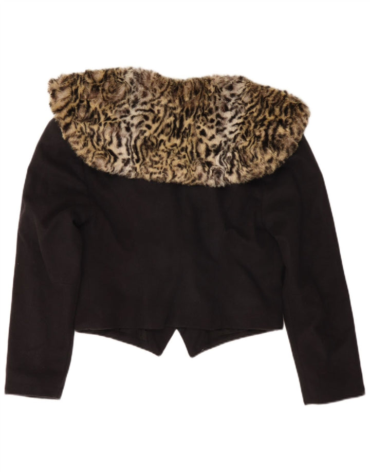 Vintage Womens Crop Blazer Jacket UK 14 Medium Black Animal Print