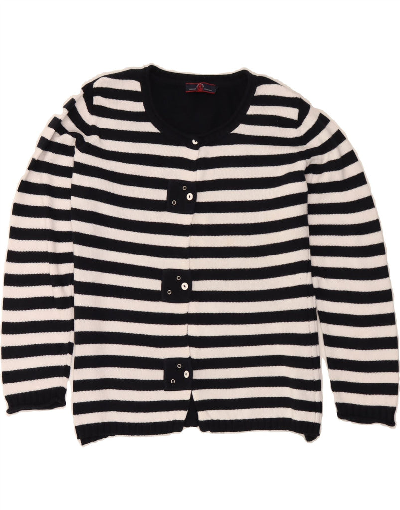 VINTAGE Womens Cardigan Sweater UK 16 Large Black Striped Cotton Vintage Vintage and Second-Hand Vintage from Messina Hembry 