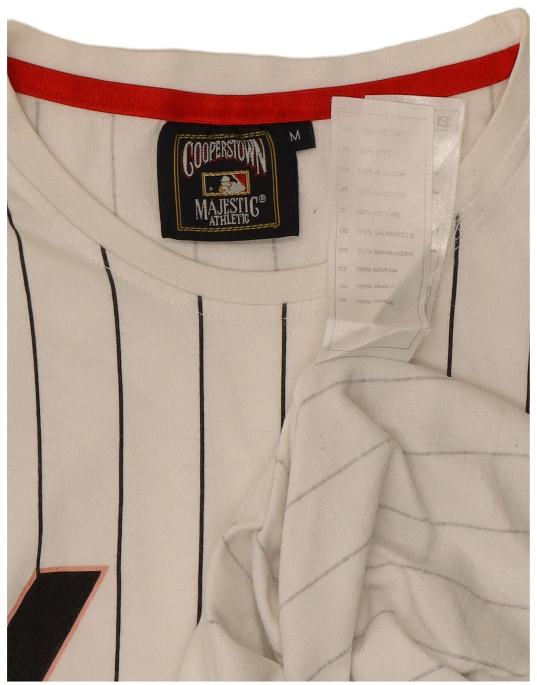 Majestic Mens Yankees Graphic T-Shirt Top Medium White Striped Cotton