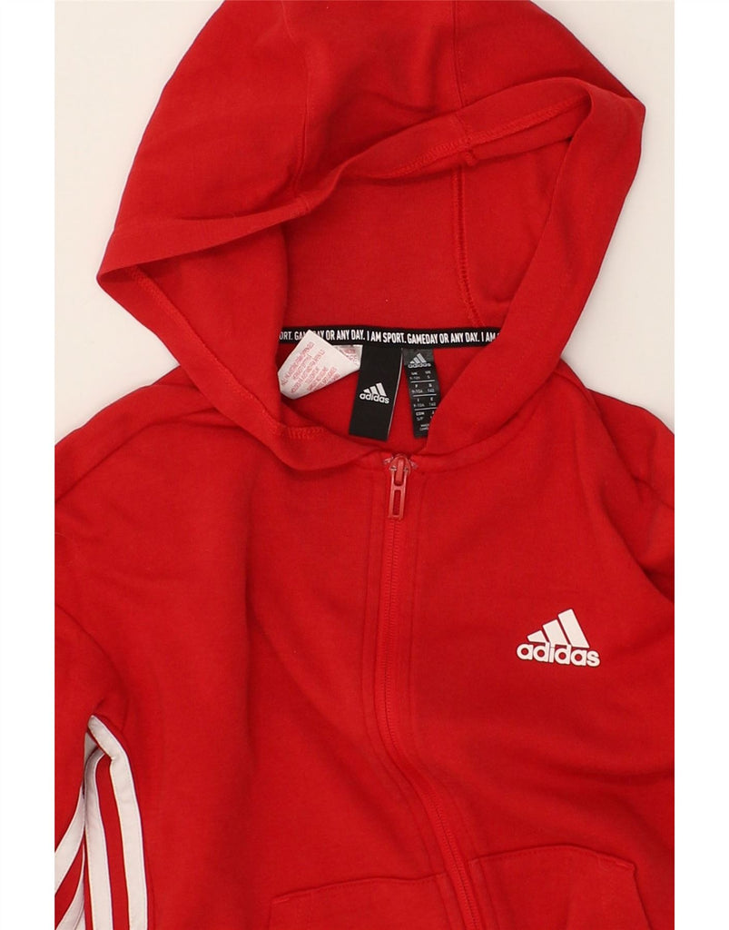 ADIDAS Boys Zip Hoodie Sweater 9-10 Years Red Cotton | Vintage Adidas | Thrift | Second-Hand Adidas | Used Clothing | Messina Hembry 