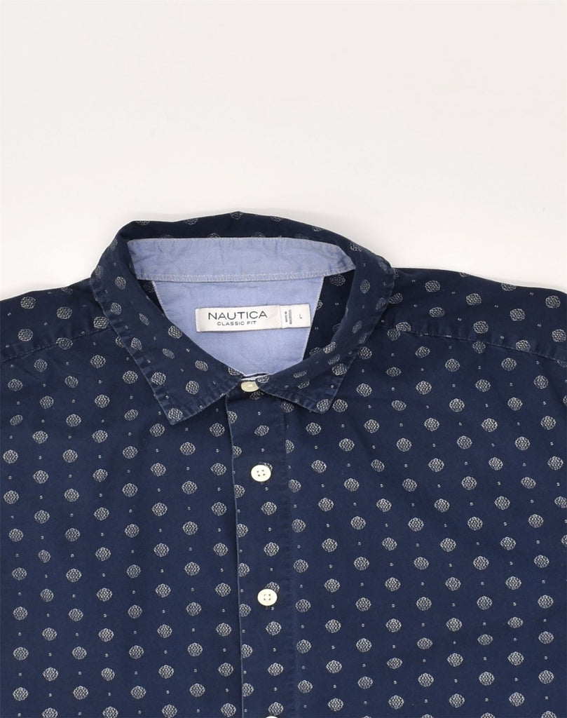 NAUTICA Mens Classic Fit Crazy Pattern Shirt Large Navy Blue Cotton | Vintage Nautica | Thrift | Second-Hand Nautica | Used Clothing | Messina Hembry 