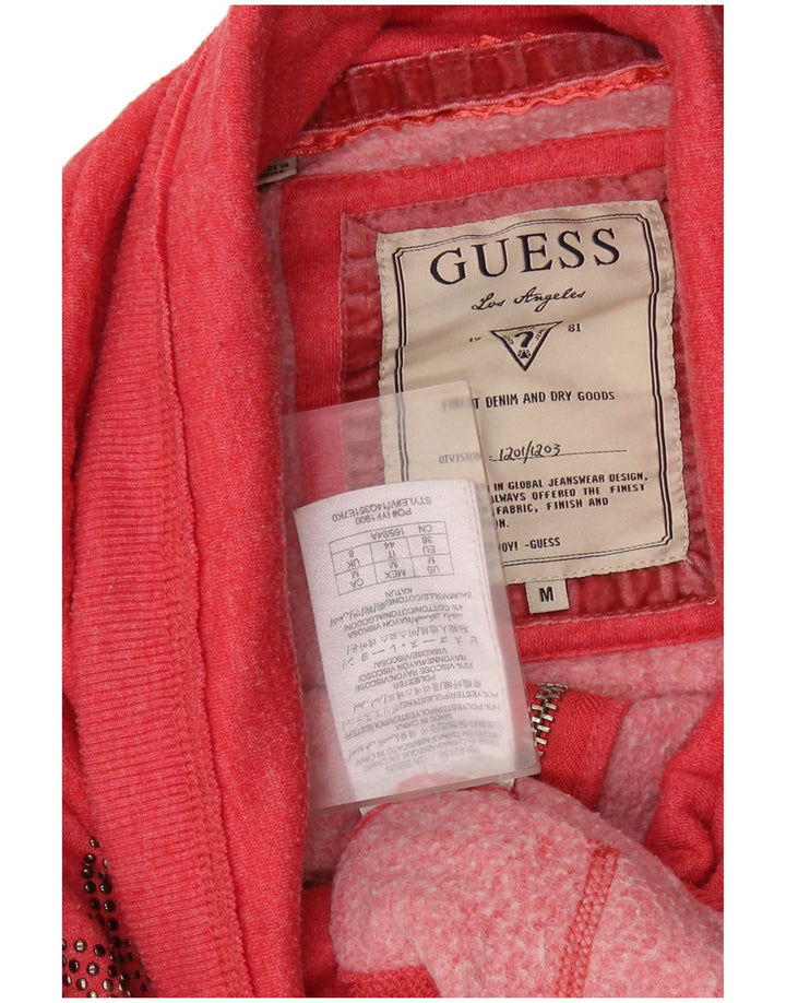 GUESS Womens Graphic Tracksuit Top Jacket UK 8 Small Red Polyester