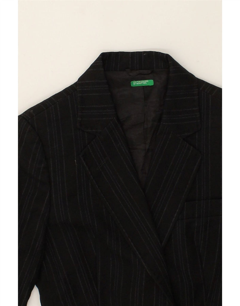 BENETTON Womens 2 Button Blazer Jacket IT 40 Small Black Pinstripe Wool | Vintage Benetton | Thrift | Second-Hand Benetton | Used Clothing | Messina Hembry 