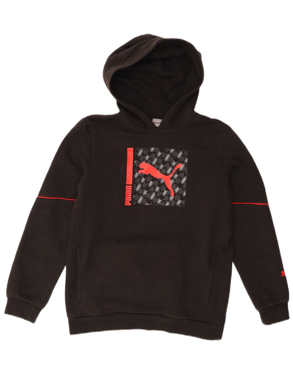 Puma Boys Graphic Hoodie Jumper 13-14 Years Black Cotton