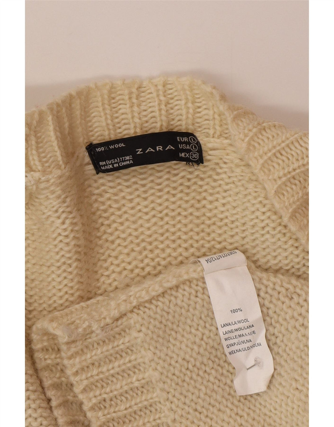 Zara Womens Cardigan Sweater UK 14 Large Off White Wool