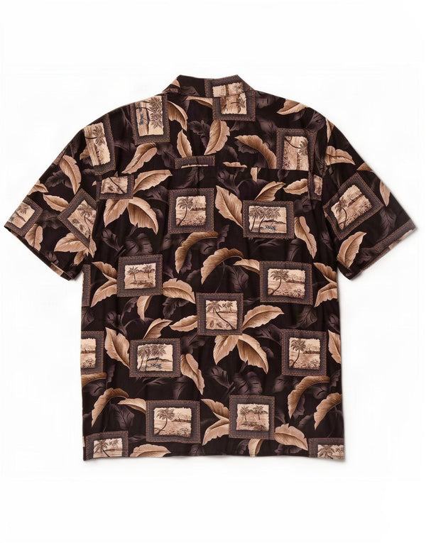 Island Shores Mens Short Sleeve Shirt Large Brown Patchwork Cotton