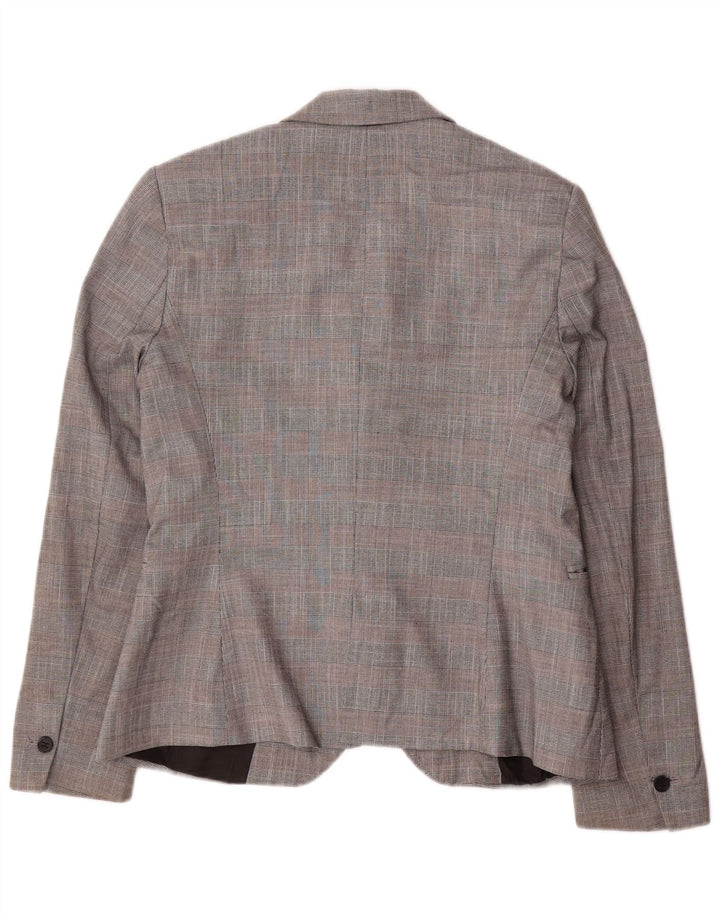 Zara Womens 1 Button Blazer Jacket EU 40 Medium Grey Check Polyester