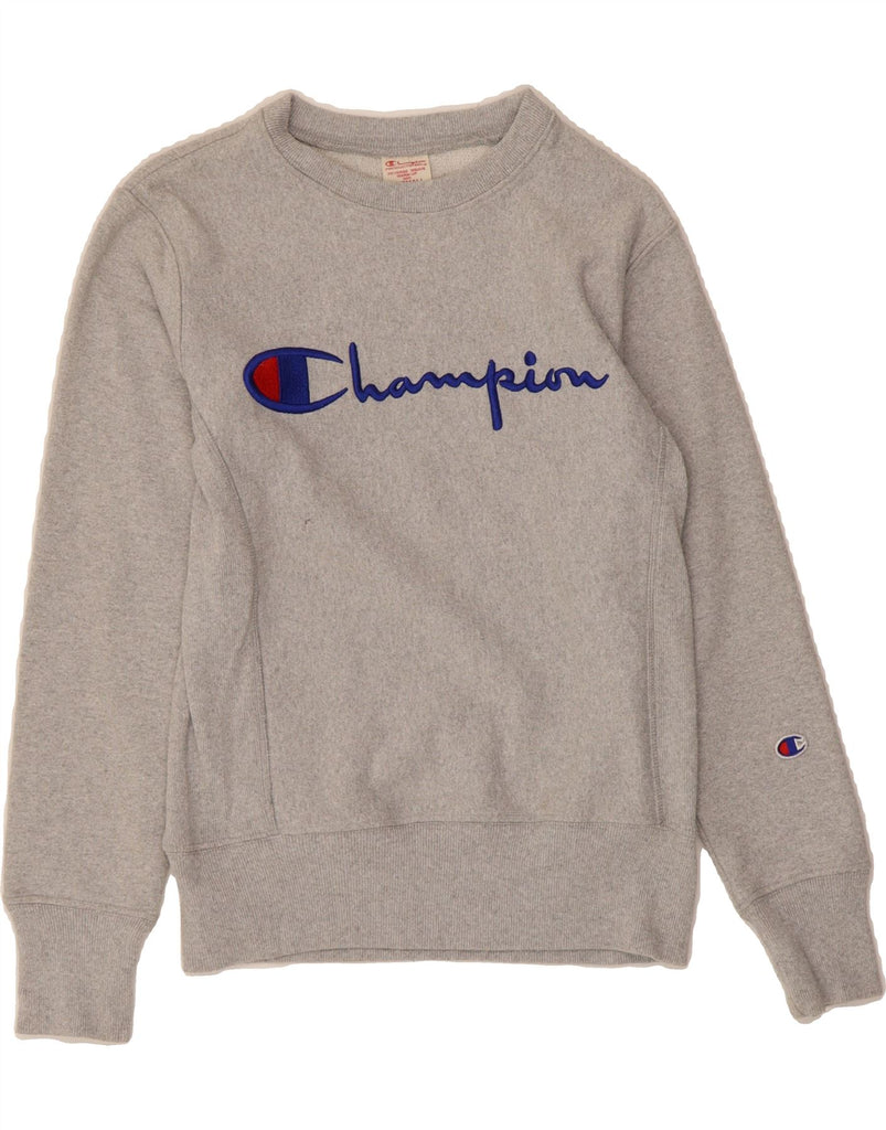 CHAMPION Womens Graphic Sweatshirt Jumper UK 6 XS Grey Cotton Vintage Champion and Second-Hand Champion from Messina Hembry 