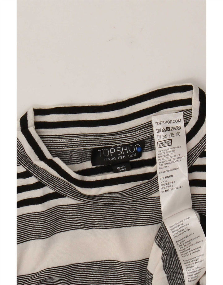 Topshop Womens T-Shirt Top UK 12 Medium  White Striped Viscose