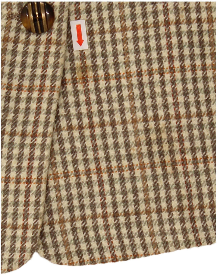 Vintage Womens 2 Button Blazer Jacket IT 46 Large Khaki Gingham Wool