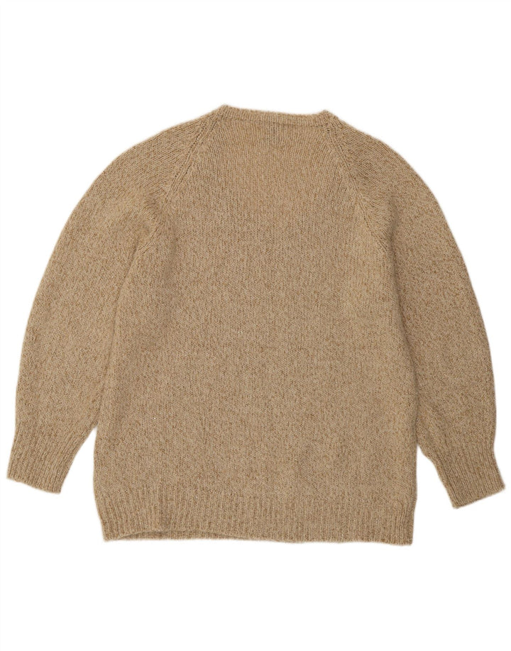 Massimo Dutti Womens V-Neck Jumper Sweater UK 14 Medium Beige Flecked Wool