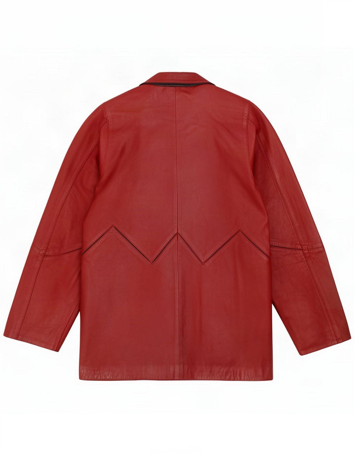 Vintage Womens Leather Coat IT 42 Medium Burgundy Colourblock