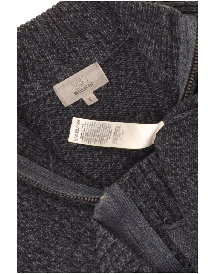 MARKS & SPENCER Mens Regular Fit Cardigan Sweater Large Navy Blue Flecked