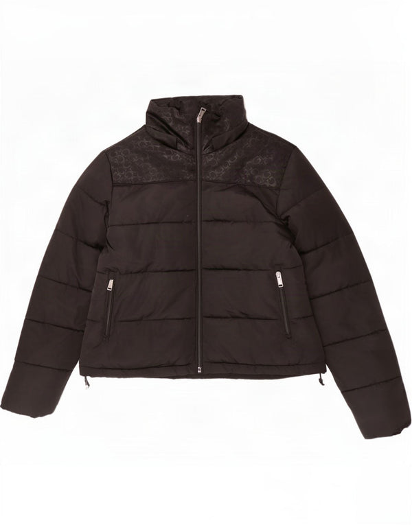 Guess Womens Crop Graphic Padded Jacket UK 6 XS Black Polyester
