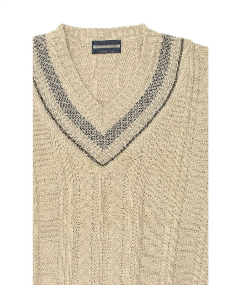 PAQUITO Mens V-Neck Jumper Sweater Large Beige | Vintage Paquito | Thrift | Second-Hand Paquito | Used Clothing | Messina Hembry 