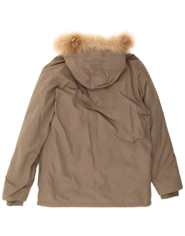 Canadian Mens Hooded Parka Jacket UK 40 Large Khaki Cotton
