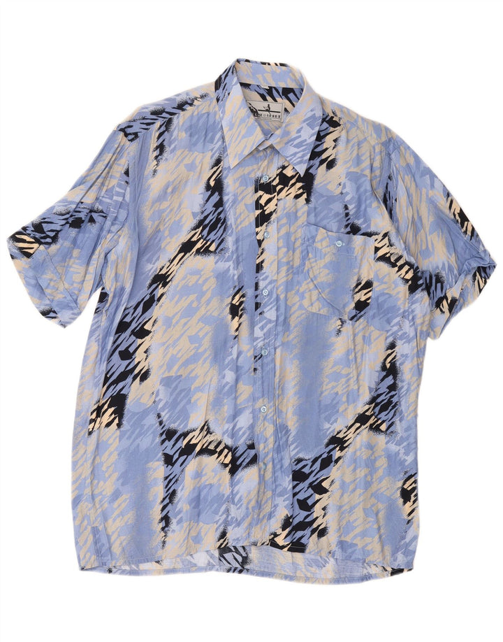 FOLLIE Mens Abstract Pattern Short Sleeve Shirt Size 41/42 Large Blue