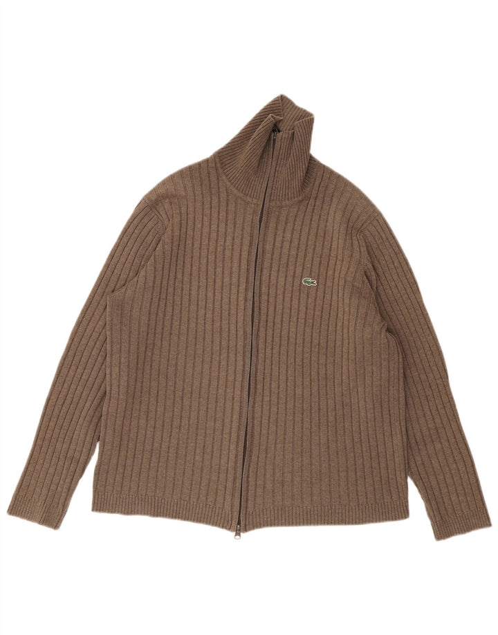 Lacoste Mens Cardigan Sweater Size 6 XL Brown Wool